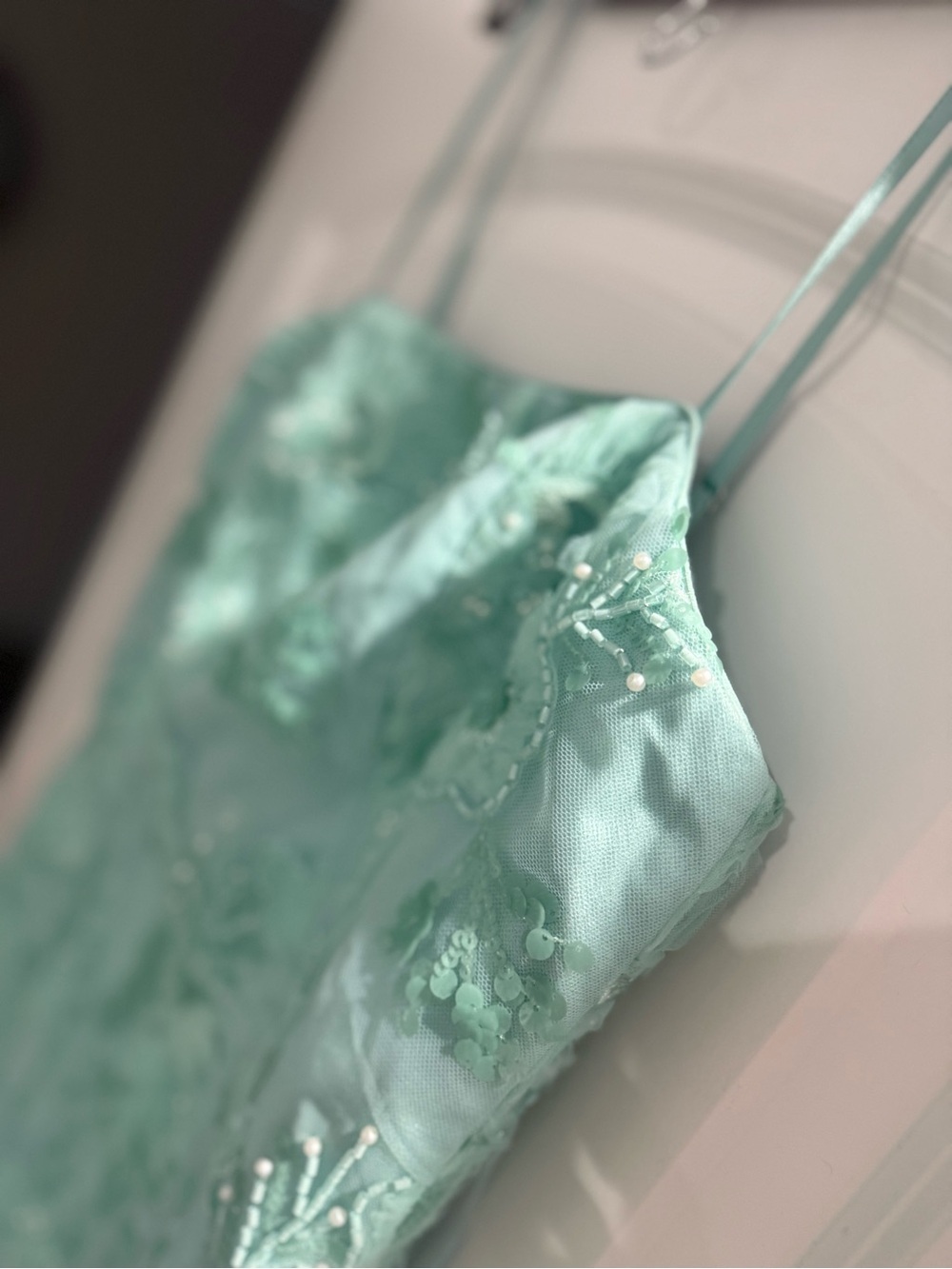Dress the Population Mint Green Spaghetti-Strap Embroidered Midi Dress - Picture 7 of 7